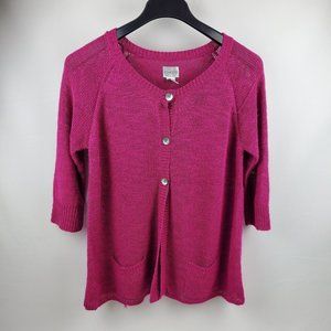 Chicos Womens Cardigan Sweater 3/4 Sleeve Button Up Purple Chico Size 3=XL Linen